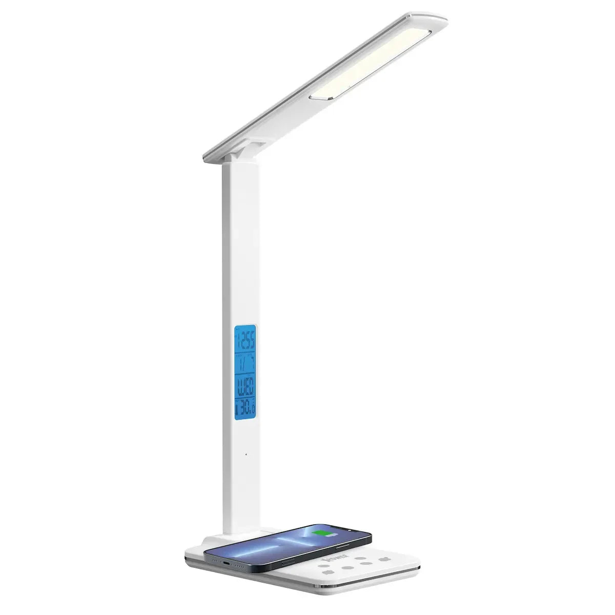 XPower 15W Wireless Charging LED Desk Lamp With Clock - White - Tashqila XPower 15W Wireless Charging LED Desk Lamp With Clock - White - Tashqila